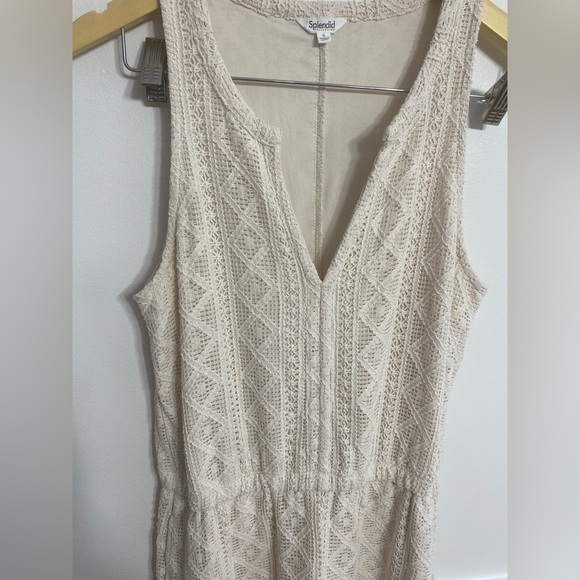 Splendid Paola Crochet Lace Mini Dress Sleeveless Pocket V-Neck Size Small Cream - Picture 6 of 9